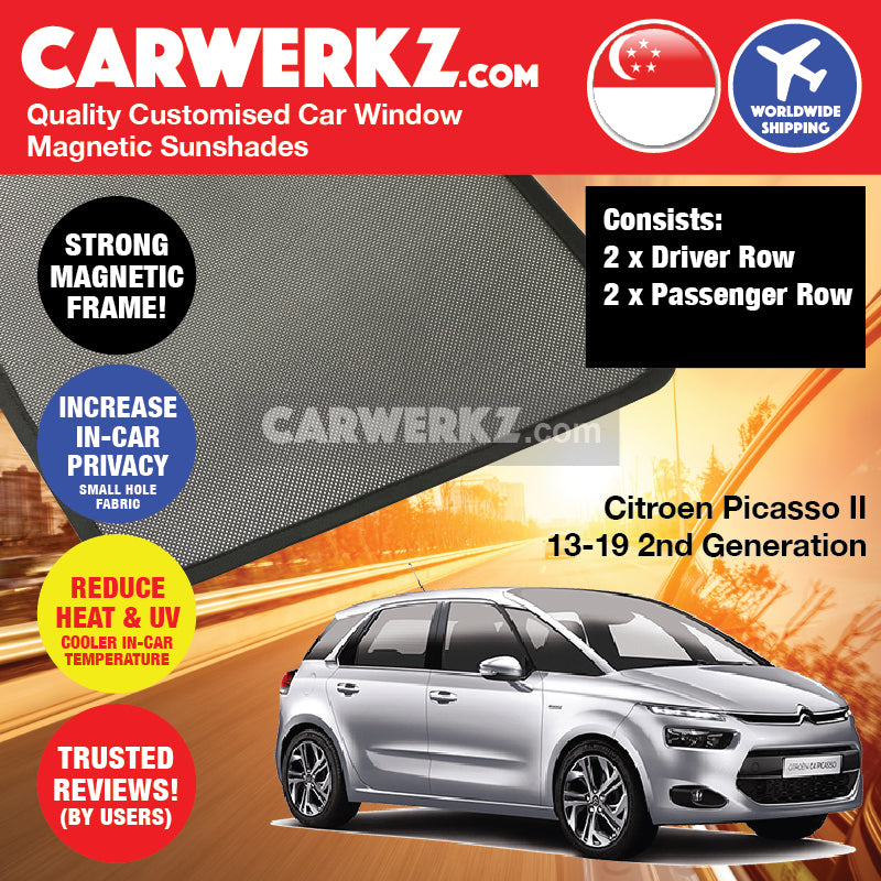 Citroen C4 Picasso II 5 Seaters 2013-2020 2nd Generation France Compact Hatchback Customised Car Window Magnetic Sunshades - CarWerkz