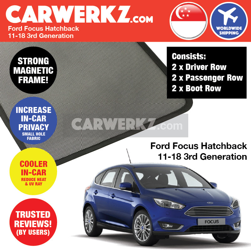 Ford Focus Hatchback Mark 3 2011-2018 3rd Generation America Customised Car Window Magnetic Sunshades - CarWerkz