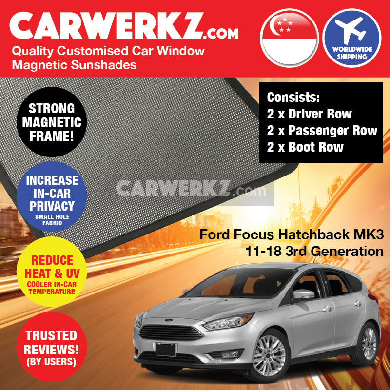 Ford Focus Hatchback Mark 3 2011-2018 3rd Generation America Customised Car Window Magnetic Sunshades - CarWerkz
