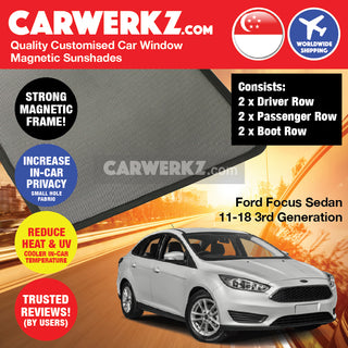 Ford Focus 2011-2018 3rd Generation (MK3) United States Sedan Customised Window Magnetic Sunshades