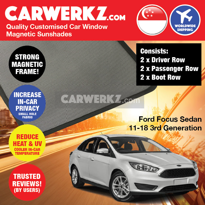 Ford Focus Sedan Mark 3 2011-2018 3rd Generation America Customised Car Window Magnetic Sunshades - CarWerkz