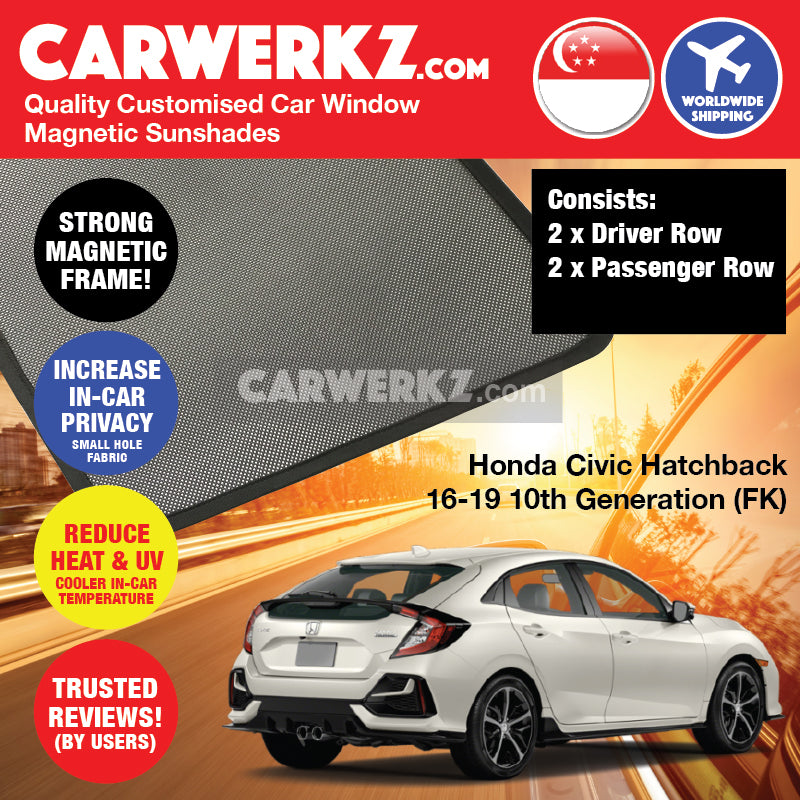 Honda Civic 2016-2020 10th Generation (FK) Japan Hatchback Customised Car Window Magnetic Sunshades - CarWerkz