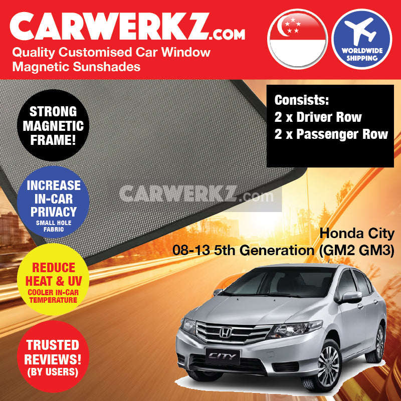 Honda City 2008-2014 5th Generation (GM2/ GM3) Japan Sedan Customised Car Window Magnetic Sunshades 4 Pieces - CarWerkz