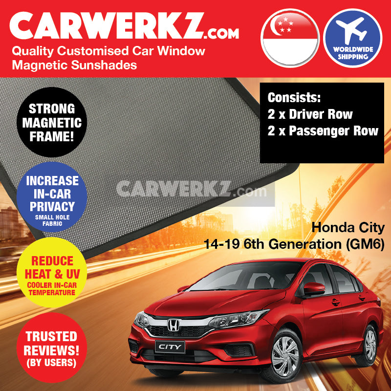Honda City Grace 2014-2020 6th Generation (GM6) Japan Sedan Customised Car Window Magnetic Sunshades 4 Pieces - CarWerkz