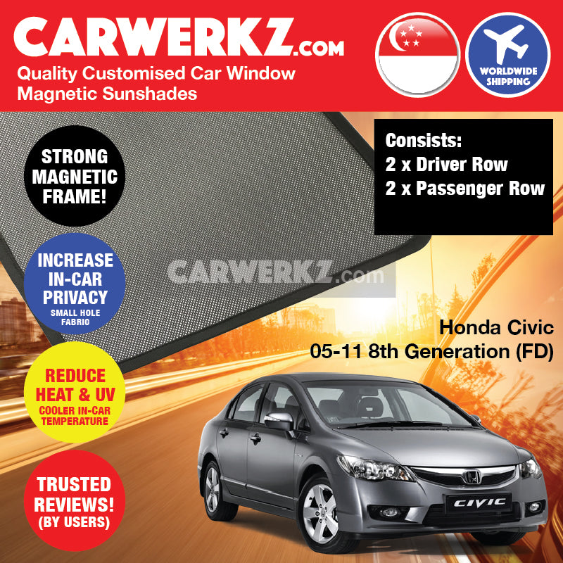 Honda Civic 2005-2011 8th Generation (FD) Japan Sedan Customised Car Window Magnetic Sunshades - CarWerkz