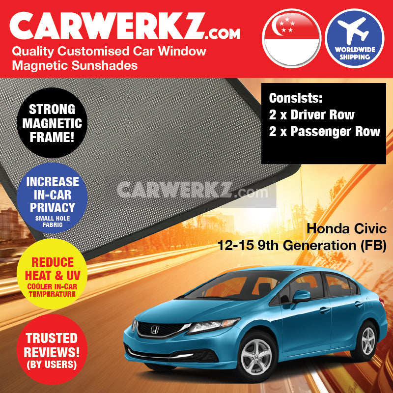 Honda Civic 2011-2015 9th Generation (FB) Japan Sedan Saloon Customised Car Window Magnetic Sunshades - CarWerkz