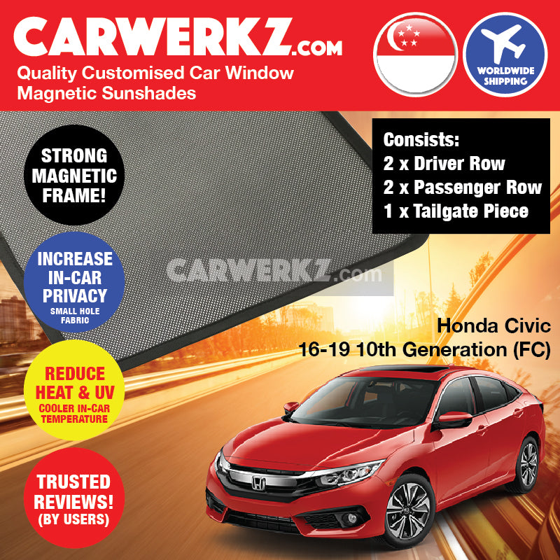 Honda Civic 2015-2020 10th Generation (FC) Japan Sedan Customised Car Window Magnetic Sunshades - CarWerkz