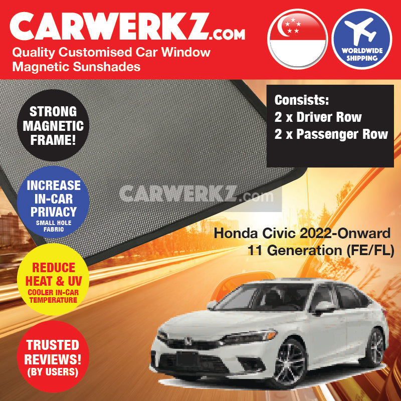 Honda Civic 2021-2022 11th Generation (FE) Japan Sedan Customised Car Window Magnetic Sunshades 4 Pieces