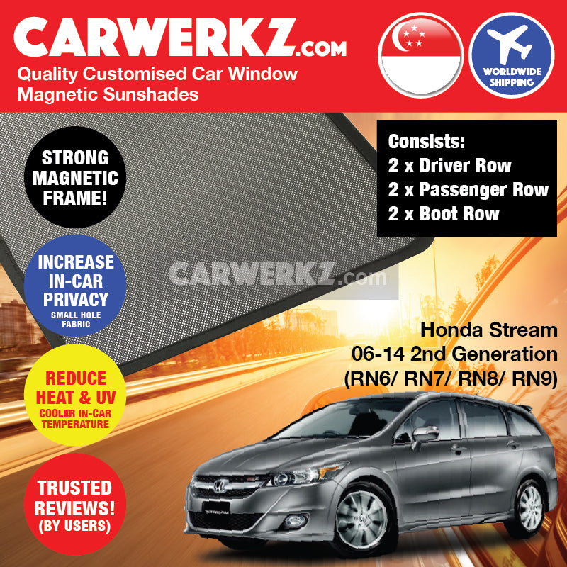 Honda Stream 2006-2014 2nd Generation (RN6 RN7 RN8 RN9) Japan MPV Customised Car Window Magnetic Sunshades - CarWerkz