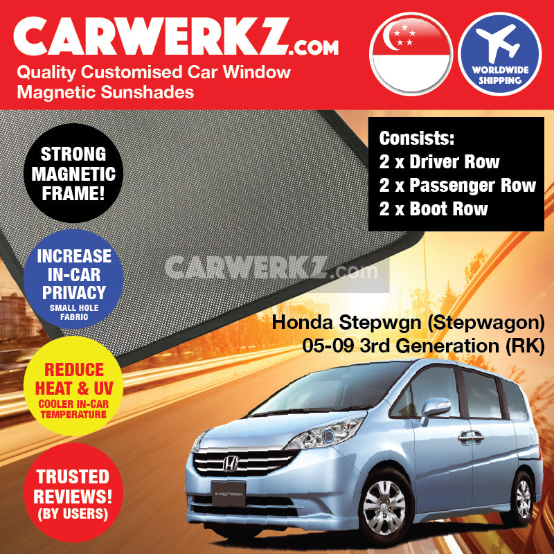 Honda Stepwgn Stepwagon 2005-2009 3rd Generation (RK) Customised Japan Mid Size MPV Window Magnetic Sunshades - CarWerkz