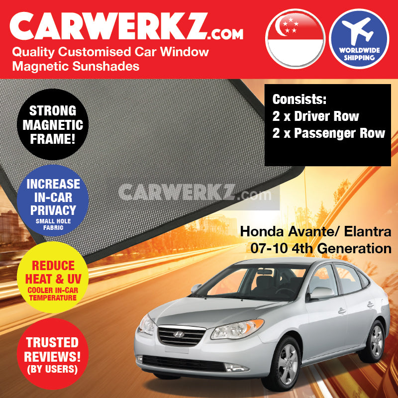 Hyundai Avante Elantra 2006-2010 4th Generation (HD) Korean Sedan Customised Car Window Magnetic Sunshades - CarWerkz