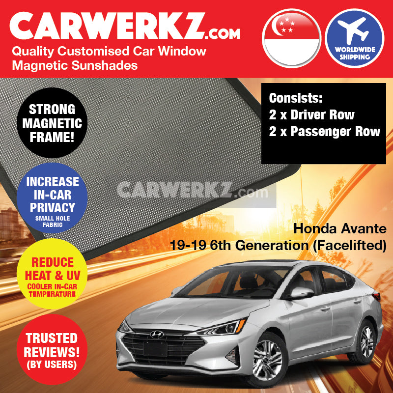 Hyundai Avante Elantra 2019-2020 6th Generation (AD Facelift) Korean Sedan Car Customised Magnetic Sunshades - CarWerkz