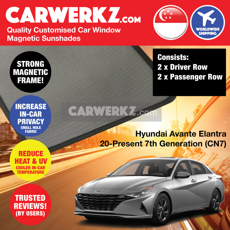 Hyundai Avante Elantra 2020 2021 7th Generation (CN7) Korean Sedan Customised Car Window Magnetic Sunshades - carwerkz singapore malaysia australia