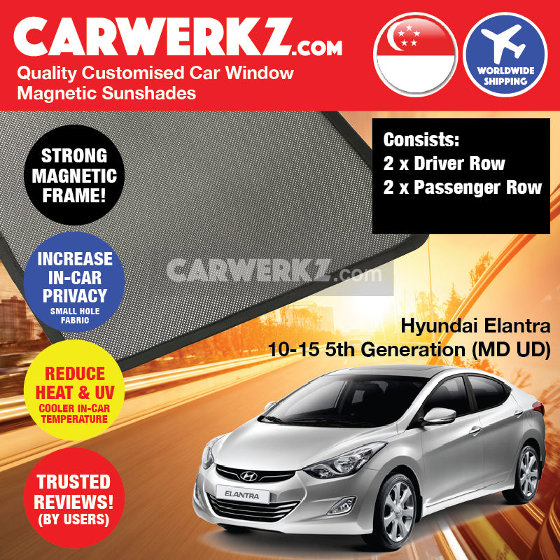 Hyundai Avante Elantra 2010-2015 5th Generation (MD UD) Korean Sedan Customised Car Window Magnetic Sunshades - CarWerkz