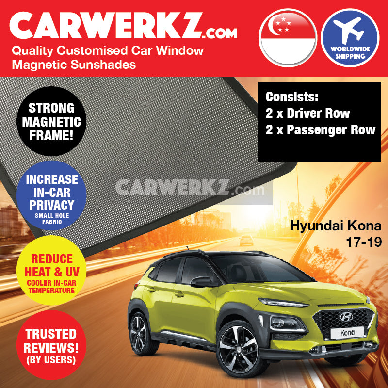 Hyundai Kona 2017-2020 Korea Subcompact Crossover Customised Car Window Magnetic Sunshades - CarWerkz