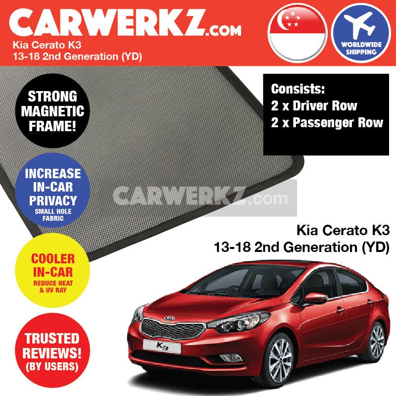 Kia Cerato K3 2013-2018 2nd Generation (YD) Korea Sedan Customised Car Window Magnetic Sunshades - CarWerkz