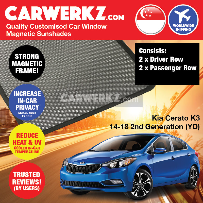 Kia Cerato K3 2013-2018 2nd Generation (YD) Korea Sedan Customised Car Window Magnetic Sunshades - CarWerkz