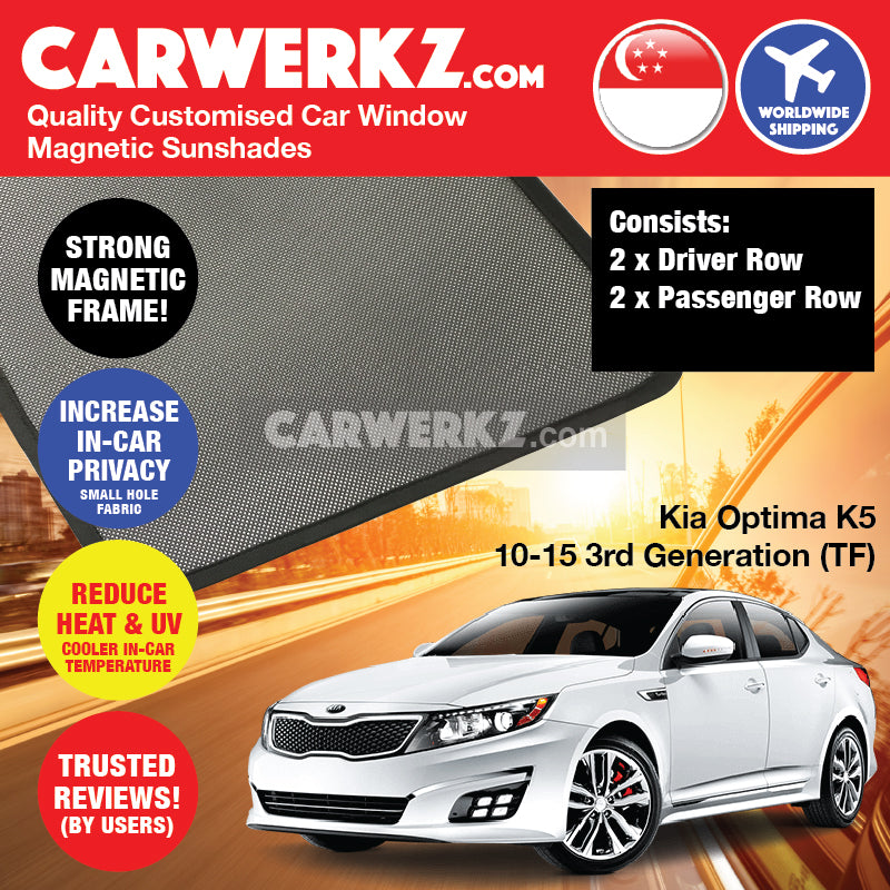 Kia Optima K5 2010-2015 3rd Generation (TF) Korea Sedan Customised Car Window Magnetic Sunshades - CarWerkz