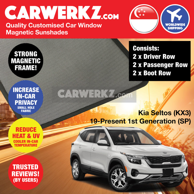 Kia Seltos KX3 2019 2020 2021 1st Generation (SP) Korean SUV Customised Car Window Magnetic Sunshades 6 Pieces - carwerkz singapore south korea