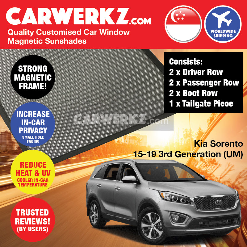Kia Sorento 2015-2020 3rd Generation (UM) Korea Mid Size Crossover SUV Customised Car Window Magnetic Sunshades - CarWerkz