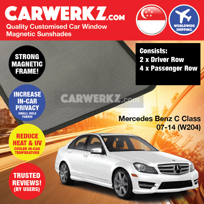 Mercedes Benz C Class 2007-2014 (W204) Germany Sedan Customised Car Window Magnetic Sunshades - CarWerkz