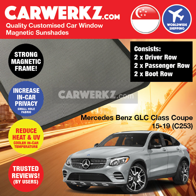 Mercedes Benz GLC Class Coupe 2016-2020 (C253) Germany Luxury SUV Customised Car Window Magnetic Sunshades - CarWerkz