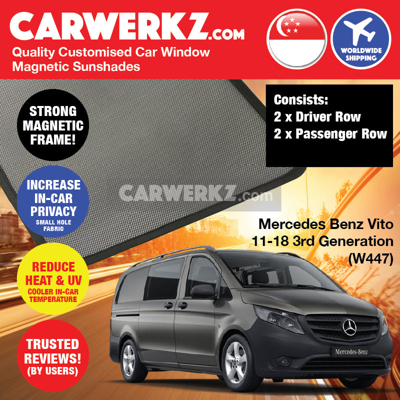 Mercedes Benz Vito 2014-2020 3rd Generation (W447) Germany Light Commercial Van Customised Window Magnetic Sunshades - CarWerkz