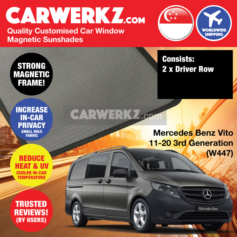 Mercedes Benz Vito 2014-2020 3rd Generation (W447) Germany Light Commercial Van Customised Window Magnetic Sunshades 2 pieces driver row - carwerkz singapore sg