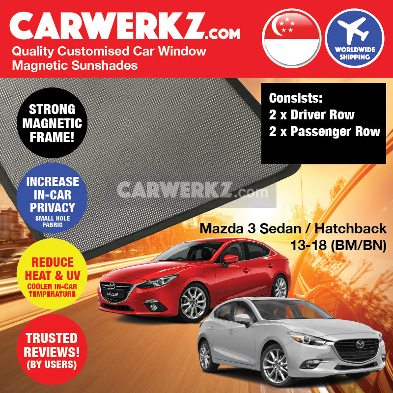 Mazda 3 Axela Sedan Hatchback 2013-2018 3rd Generation (BM BN) Japan Automotive Customised Car Window Magnetic Sunshades - CarWerkz