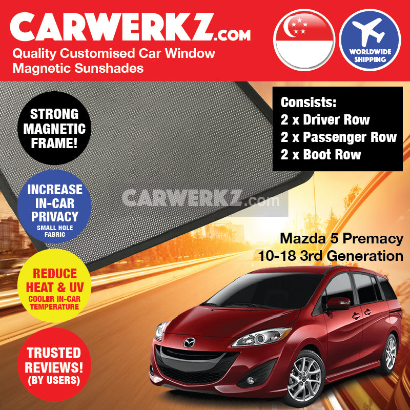 Mazda 5 Premacy 2010-2018 3rd Generation Japan Compact MPV Customised Car Window Magnetic Sunshades - CarWerkz