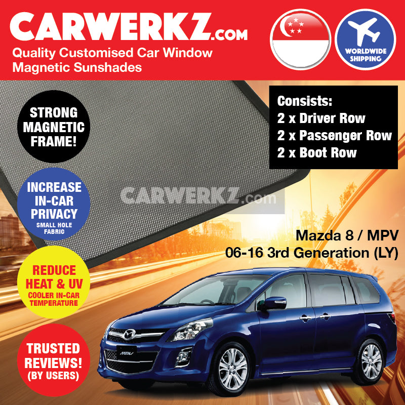 Mazda 8 MPV 2006-2016 3rd Generation (LY) Japan MPV Customised Car Window Magnetic Sunshades - CarWerkz