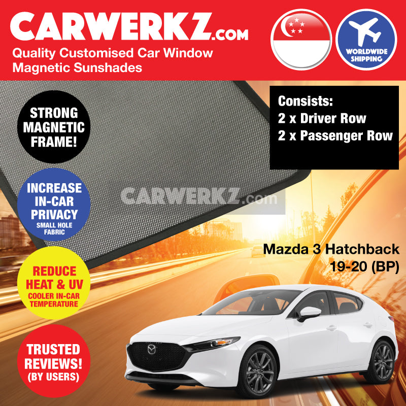 Mazda 3 Axela Hatchback 2019-2020 4th Generation (BP) Japan Hatchback Customised Car Window Magnetic Sunshades - CarWerkz