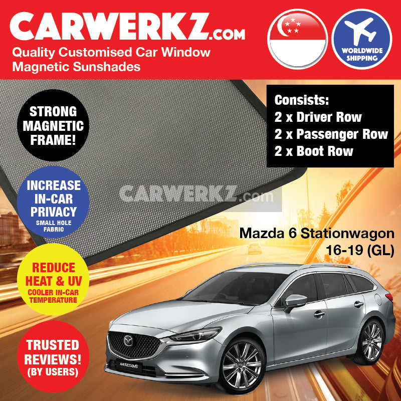 Mazda 6 Stationwagon 2016-2019 3rd Generation (GL) Japan Automotive Customised Magnetic Sunshades - CarWerkz