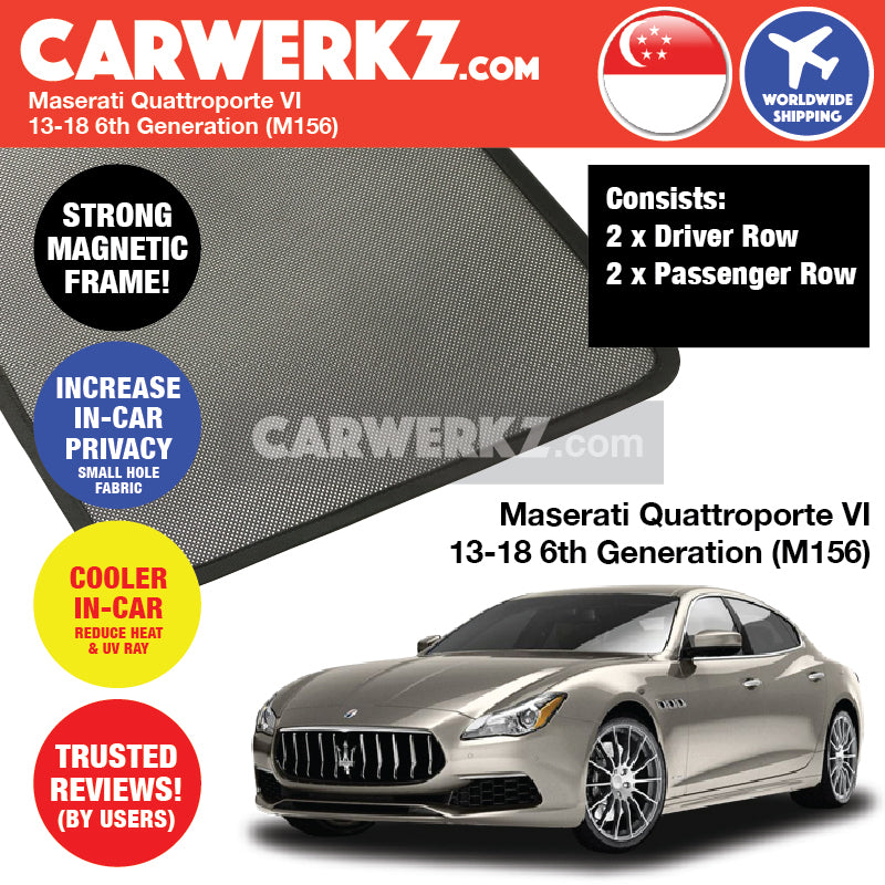 Maserati Quattroporte VI 2013-2018 6th Generation (M156) Customised Car Window Magnetic Sunshades 4 Pieces - CarWerkz.com