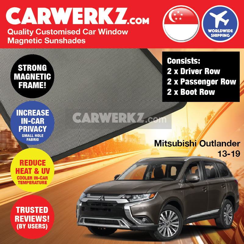 Mitsubishi Outlander 2013-2020 3rd Generation (GF/ GG/ ZJ/ ZK) Japan 7 Seater Crossover Customised SUV Window Magnetic Sunshades - CarWerkz