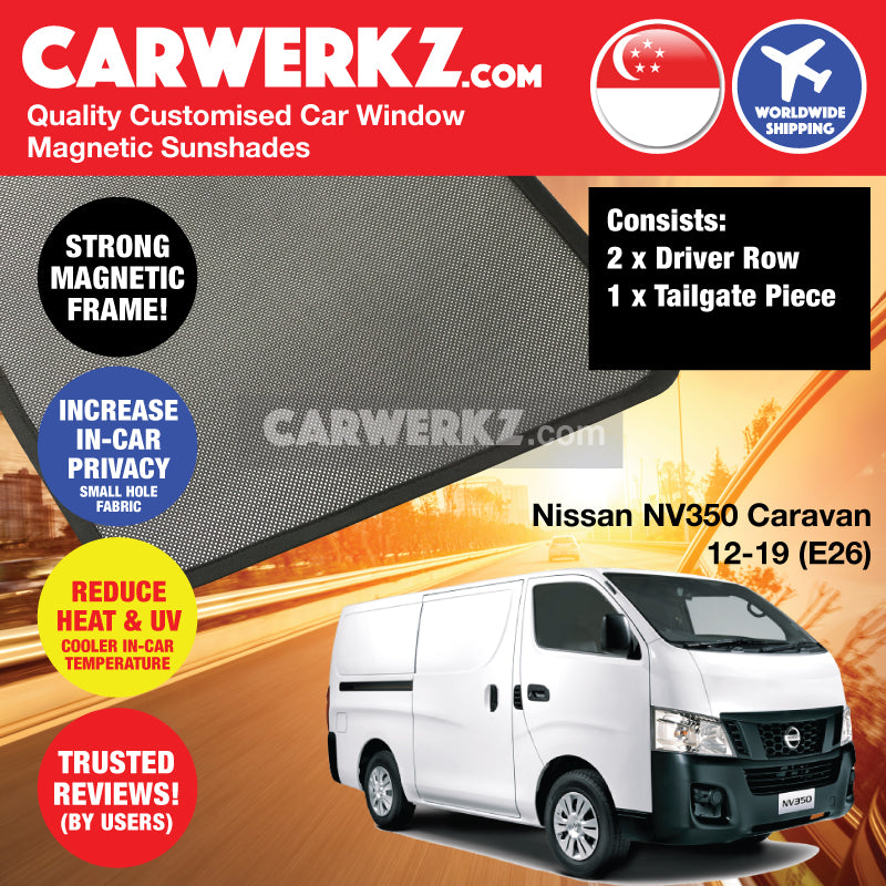 Nissan NV350 Caravan 2012-2020 6th Generation (E26) Light Commercial Van Customised Window Magnetic Sunshades - CarWerkz