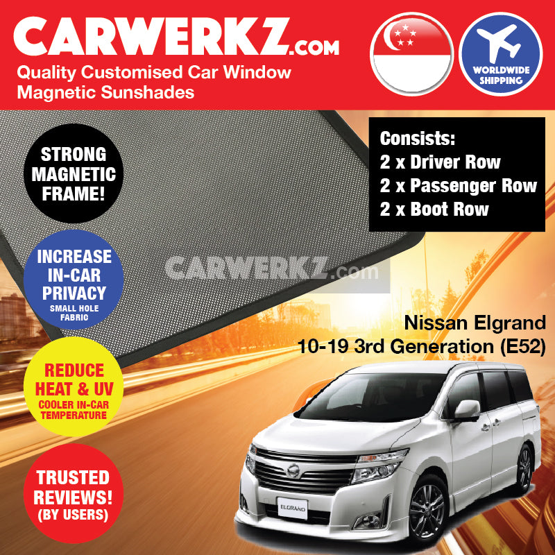 Nissan Elgrand 2010-2020 3rd Generation (E52) Japan Minivan Customised Car Window Magnetic Sunshades - CarWerkz