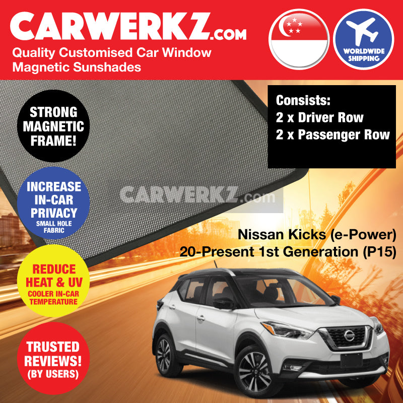 Nissan Kicks E-Power 2020-Present 1st Generation (P15) Japan Compact Crossover Customised SUV Window Magnetic Sunshades - carwerkz official store singapore japan australia brunei