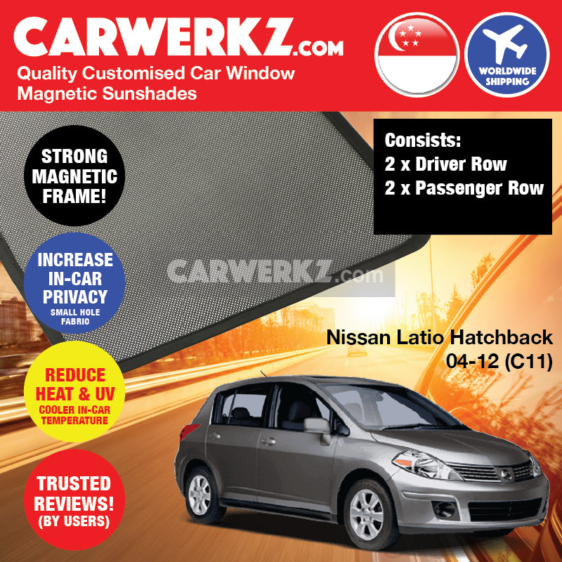 Nissan Latio Tiida Hatchback 2004-2012 1st Generation (C11) Japan Hatchback Customised Car Window Magnetic Sunshades - CarWerkz