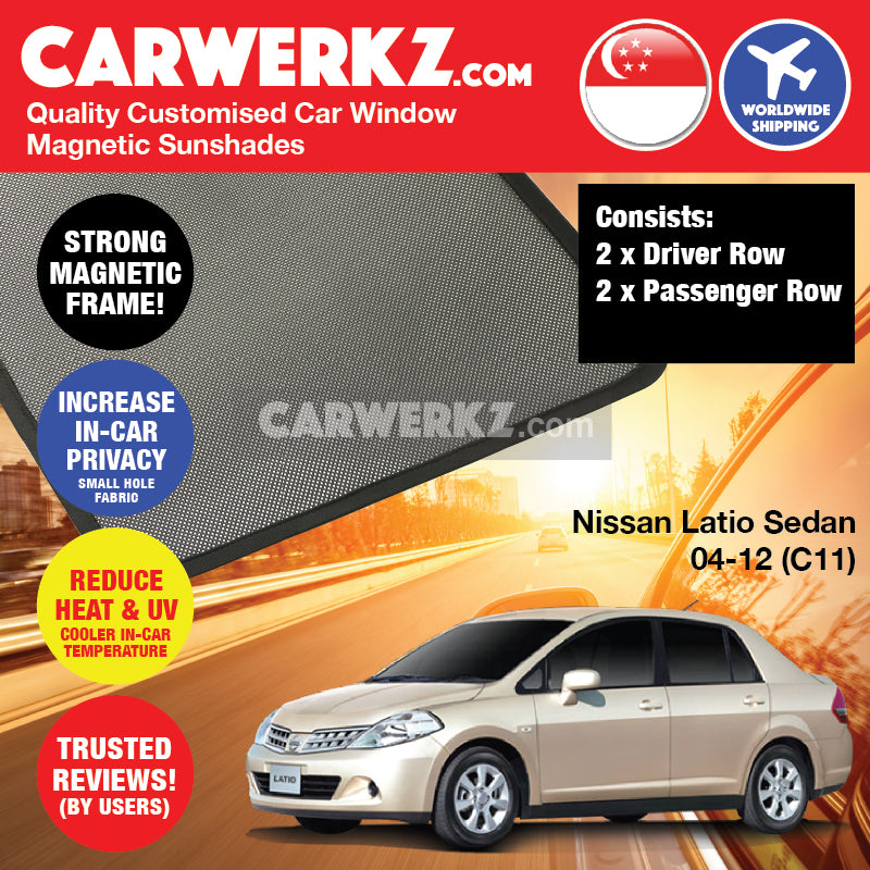 Nissan Latio/ Tiida Sedan 2004-2012 1st Generation (C11) Japan Sedan Customised Car Window Magnetic Sunshades - CarWerkz