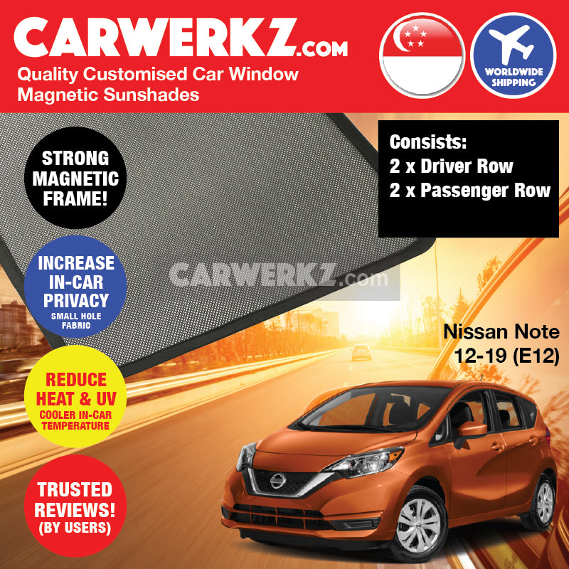 Nissan Note 2012-2020 2nd Generation (E12) Japan Hatchback Customised Car Window Magnetic Sunshades 4 Pieces - CarWerkz