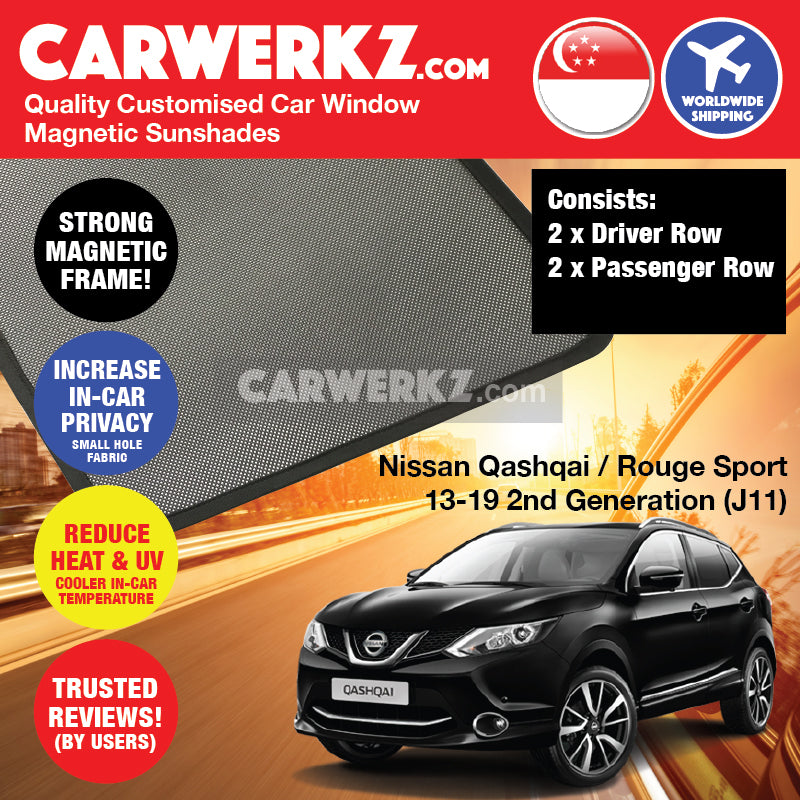 Nissan Qashqai Rouge Sport 2013-2020 2nd Generation (J11) Japan Compact Crossover Customised SUV Window Magnetic Sunshades - CarWerkz