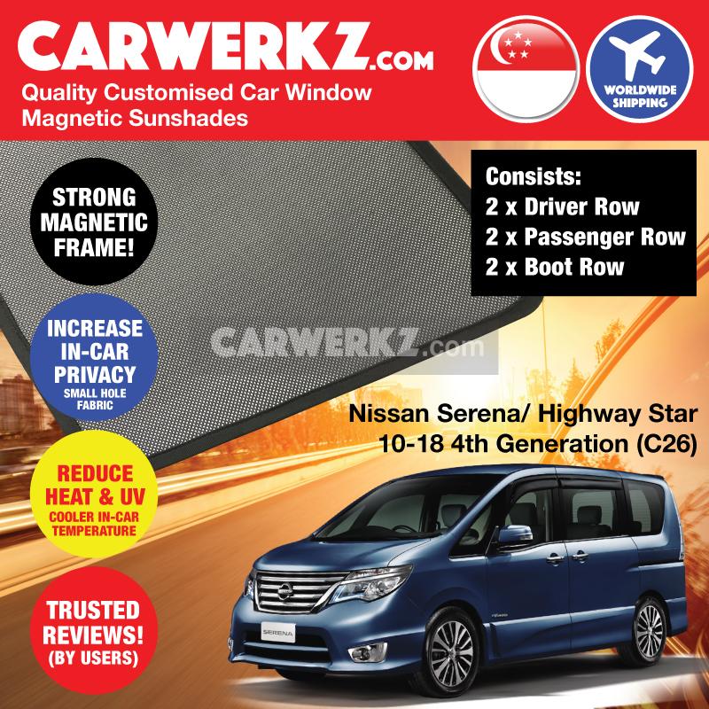 Nissan Serena Highway Star 2010-2018 4th Generation (C26) Customised Japan MPV Window Magnetic Sunshades - CarWerkz