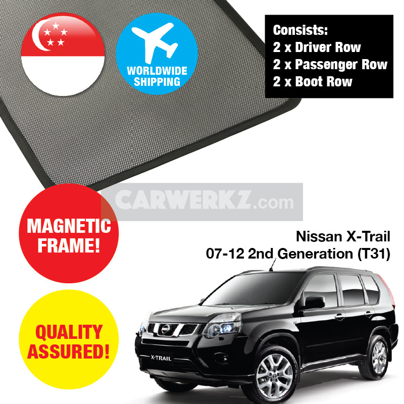Nissan X-Trail Rogue 2007-2013 2nd Generation (T31) Japan Compact Crossover SUV Customised Car Window Magnetic Sunshades - CarWerkz