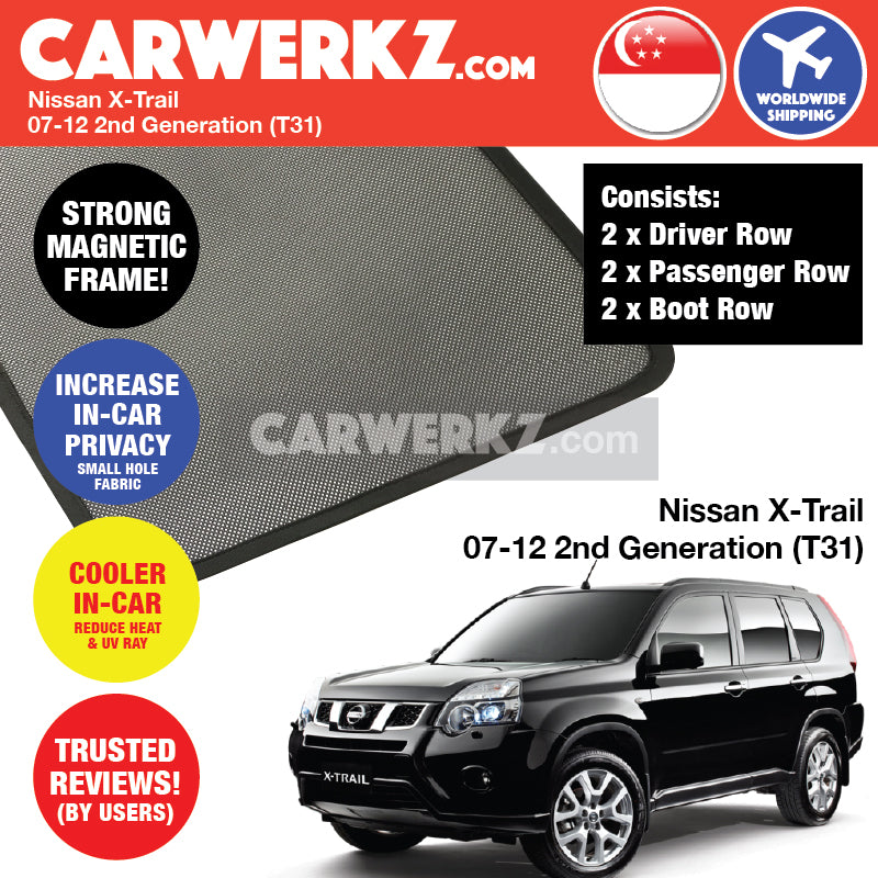 Nissan X-Trail Rogue 2007-2013 2nd Generation (T31) Japan Compact Crossover SUV Customised Car Window Magnetic Sunshades - CarWerkz.com