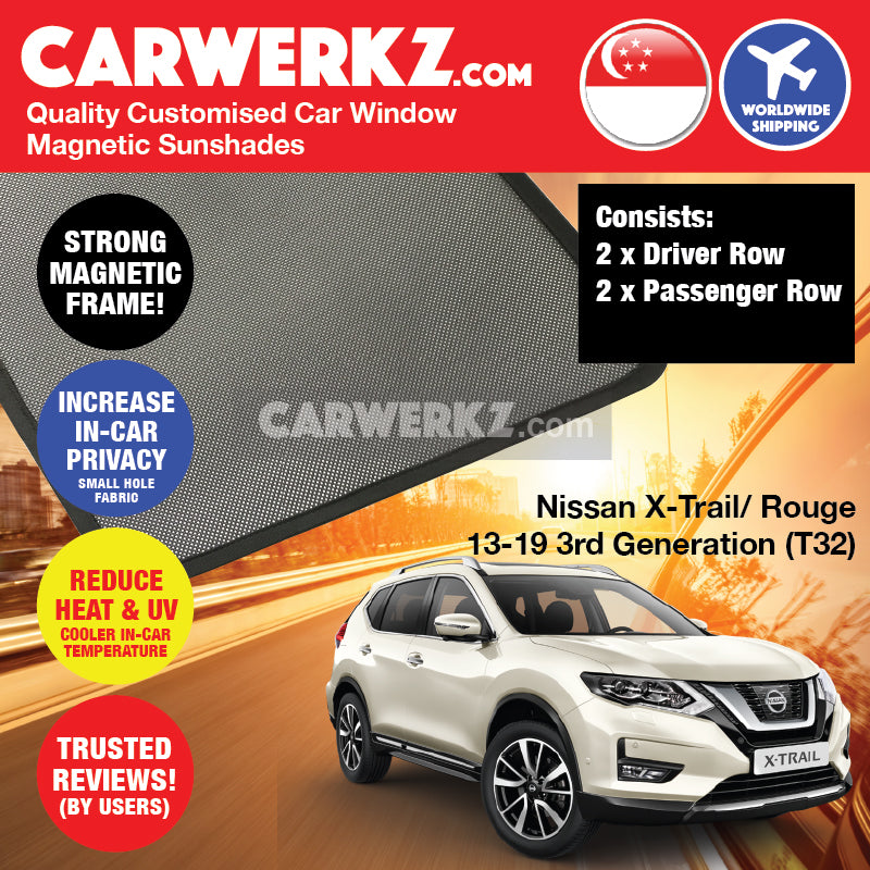 Nissan X-Trail Rogue 2013-2020 3rd Generation (T32) Japan Compact Crossover SUV Customised Car Window Magnetic Sunshades - CarWerkz