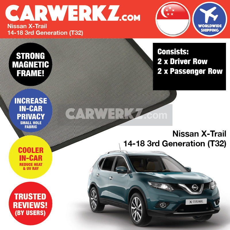 Nissan X-Trail Rogue 2013-2020 3rd Generation (T32) Japan Compact Crossover SUV Customised Car Window Magnetic Sunshades - CarWerkz