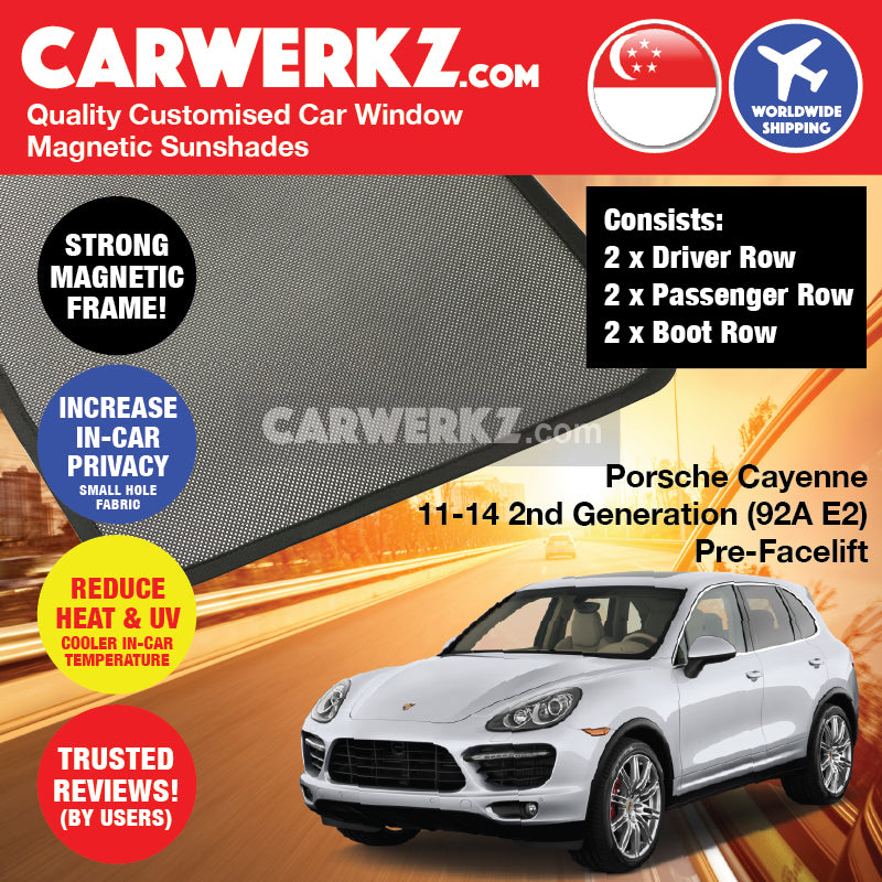 Porsche Cayenne 2011-2014 2nd Generation (92A E2) PRE-FACELIFT Germany Luxury Mid Size Compact Crossover Customised Car Window Magnetic Sunshades - CarWerkz