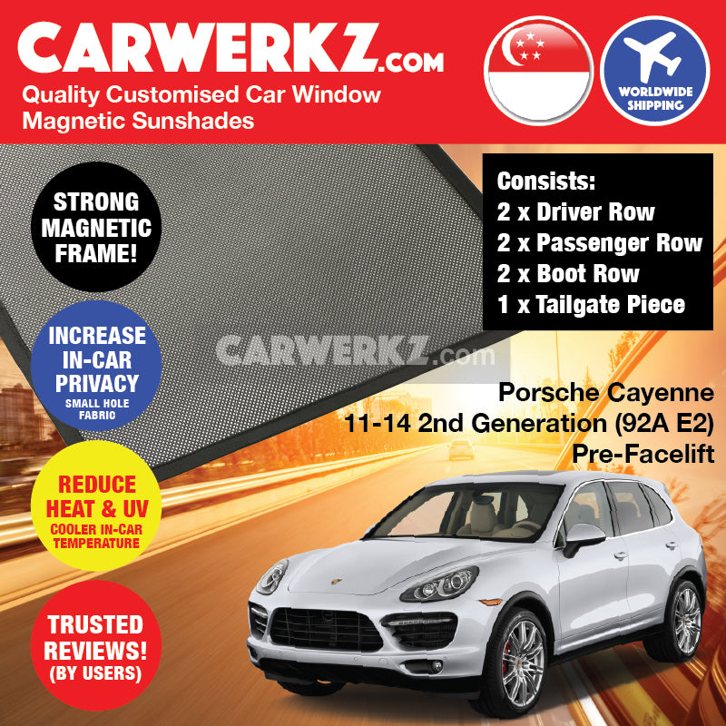 Porsche Cayenne 2011-2014 2nd Generation (92A E2) PRE-FACELIFT Germany Luxury Mid Size Compact Crossover Customised Car Window Magnetic Sunshades - CarWerkz