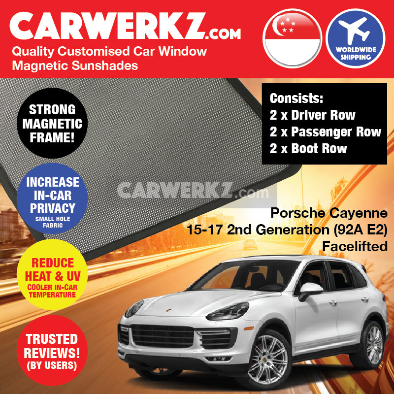Porsche Cayenne 2015-2017 2nd Generation (92A E2) FACELIFTED Germany Mid Size Luxury Crossover Customised Car Window Magnetic Sunshades - CarWerkz.com